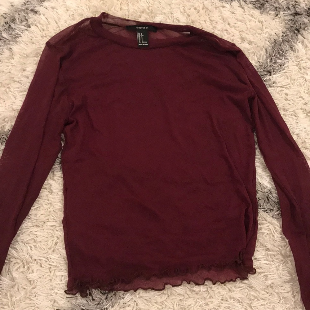 Trendy maroon mesh shirt!